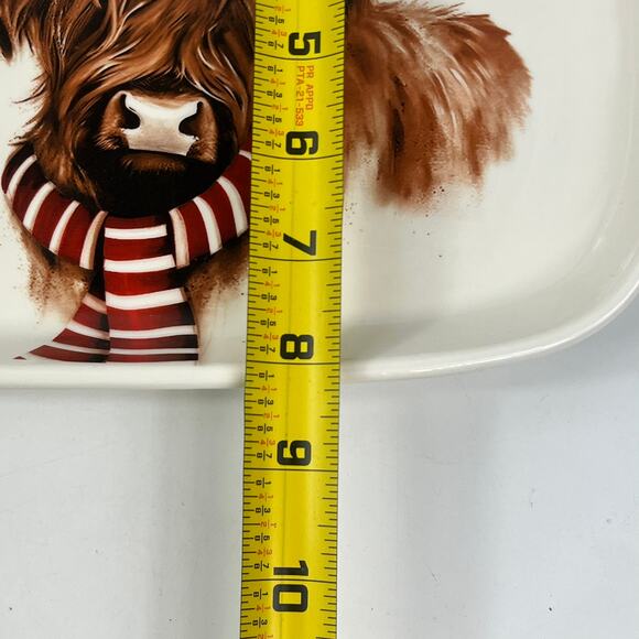 Robert Stanley Christmas Platter Highland Cow Santa Hat Cardinal Red Scarf 14" - Picture 10 of 12